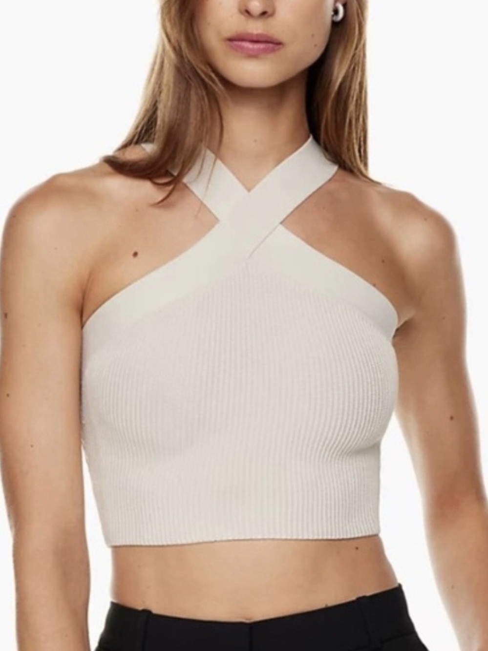 Aritzia Babaton Cross-Strap Ribbed Crop Top - Large